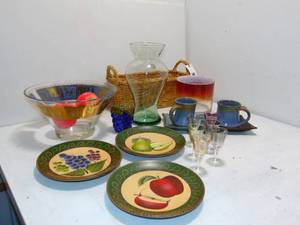 lot 366 image: Large Lot of Collectible Hand Blown Glass, Ceramic Plates, Handmade Pottery and More