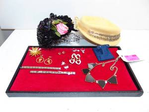 lot 571 image: Large Lot of Vintage Hats and Fashion Jewelry
