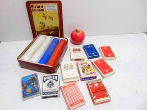 lot 183 image: Poker Lot- Includes Poker Chips and Sets of Vintage Playing Cards