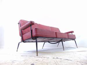 lot 14 image: Vintage Mid Century Metal Sofa with Vinyl Cushions