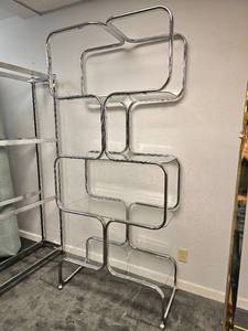 lot 2 image: Vintage Mid Century Chrome & Glass Sculptural and Funky Shelf Unit