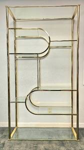 lot 4 image: Vintage Mid Century Polished Brass and Glass Gorgeous Shelves