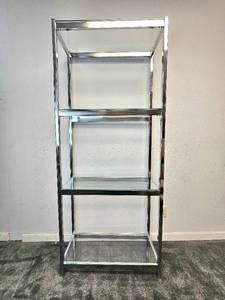 lot 6 image: Vintage Mid Century Chrome and Glass Tall Shelf Unit