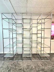 lot 1 image: Majestic and Massive Vintage Mid Century Chrome and Glass Shelf Unit