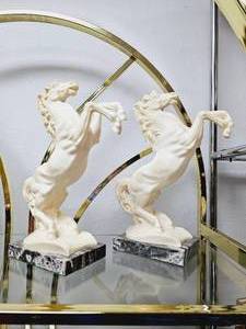 lot 18 image: Pair of A. Santini Vintage Alabaster Resin Sculpture Horses