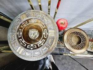 lot 21 image: Beautiful Solid Brass Vintage Asian Footed Zodiac Censor  Ash Tray - Lot of 2