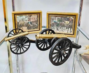 lot 26 image: Pair of Iron & Brass Cannons and Pair of Vintage Resin Prints