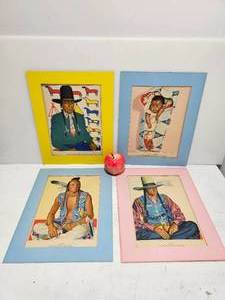 lot 46 image: VINTAGE 1940s Winold Reiss prints - Set of 4 Vintage Vibrant Native American Prints