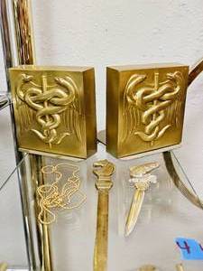 lot 51 image: PM Craftsman Physician Serpent Emblem TWO Vintage Letter Openers- One is SOLID BRASS