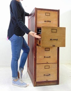 lot 220 image: Antique Rustic Vertical Wood File Cabinet - Partial Refinish at Some Time