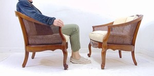 lot 800 image: Pair of Vintage French Style Cane Back Barrel Chairs