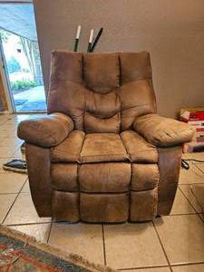lot 313 image: Glider and Electric Recliner Suede-Like Finish- Working and in Good Condition