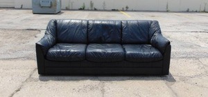 lot 232 image: Vintage Black Leather Sofa with Removable Seat Cushions