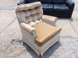 lot 233 image: Mid Century Les Brown Chair Co. Velvet Chair- Biege USA MADE
