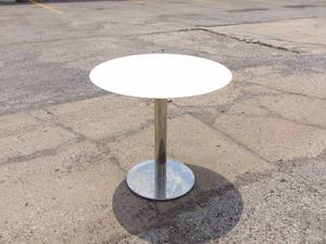 lot 236 image: Counter Height Tom Dixon Style Tubular Chrome and White Table