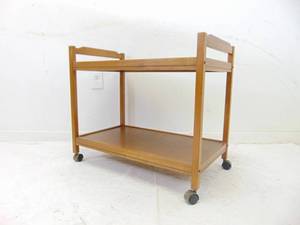 lot 238 image: Mid Century Bar Cart with Roller Wheels and Teak Finish
