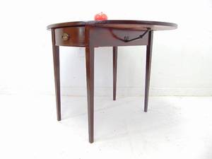 lot 548 image: Mid Century Mersmen Drop Leaf End Table with Single Drawer- Mahogany Finish