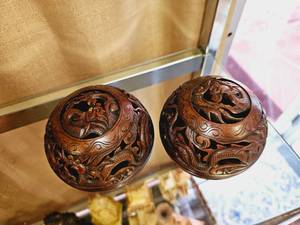 lot 190 image: Pair of Chinese Stone Carved Spheres with Lids