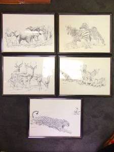 lot 91 image: Collection of Safari Animal Prints in Frames- Zebras, Gazelles, Elaphants, Lions, and MORE