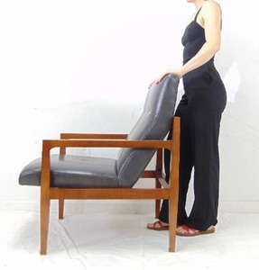 lot 159 image: Mid Century STYLE Chair with Modernist Lines and Gray Vegan Leather Upholstery