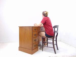 lot 162 image: Solid Maple 8-Drawer Partners Desk Writing Desk, circa 1950s