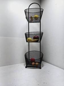 lot 265 image: Triple-Tiered Metal Mesh Standing Fruit Basket