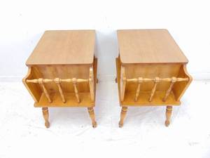 lot 171 image: Pair of Vintage Colonial Style Solid Wood End Tables with Built in Magazine Holder