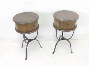 lot 565 image: Pair of Round Nightstands or Side Tables