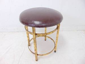 lot 801 image: Vintage Gold Round Vanity Stool with Vinyl Top