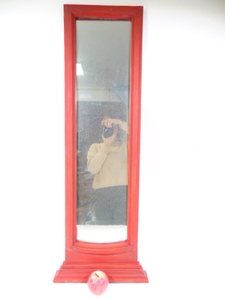 lot 373 image: Long Red Wood Framed Mirror with Mercury Glass Mirror Finish