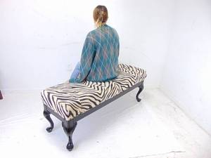 lot 379 image: Zebra Striped Bench with Queen Anne Legs