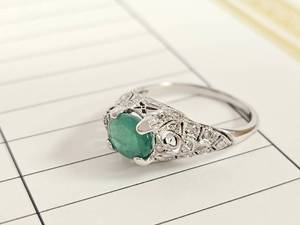 lot 103 image: Platinum Emerald and Diamond Ring Size 7.25 Retail Replacement Value $4.325.00 Includes Appraisal Certificate