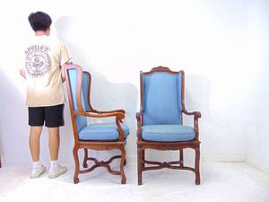 lot 435 image: Pair of Vintage Mid Century Cane Wingback Chairs in Blue