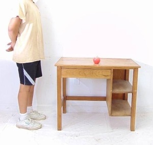 lot 437 image: Vintage Natural Finished Dual- Cubby Desk with Drawer