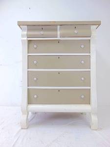 lot 587 image: Beige and White Antique Tallboy Dresser- Solid Wood