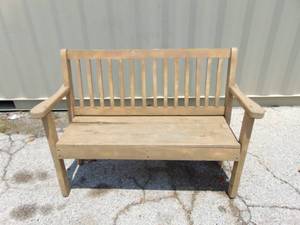 lot 511 image: Vintage Hardwood LawnPatio Bench- 51 Length High Slatted Back with Armrests