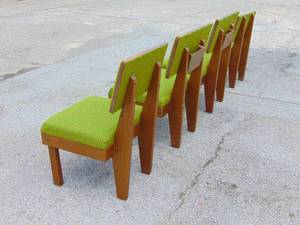 lot 519 image: Vintage Mid Century Unique Wood and Green Chairs - Set of 4