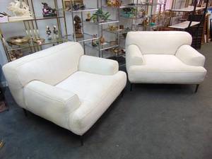 lot 136 image: Pair of Ivory Upholstered Lounge Chairs by Article- Newer c. 2021