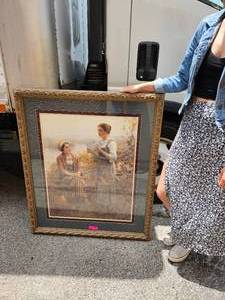 lot 589 image: Vintage Print Double Matted and Framed Behind Glass in Ornate Frame-