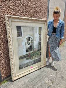 lot 592 image: Large French Garden Still Life- Double Matted and in a Stunning Wood Carved Frame Great Condition