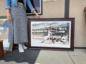 lot 599 image: Professionally Framed at HOBBY LOBBY Photograph of Joe Dimaggio at Bat in 1941