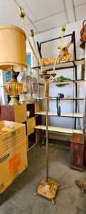 lot 143 image: Vintage 1920s Floor Lamp Remade with Three Goosenecks