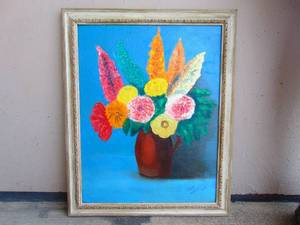 lot 119 image: Original Oil Painting of Flowers in a Vase- Signed by Artist