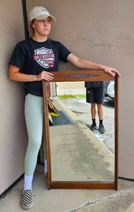 lot 121 image: Vintage Mid Century Wood Framed Vertical Mirror