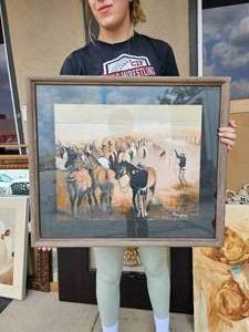 lot 135 image: Original Painting of Horses and Cowboys Framed