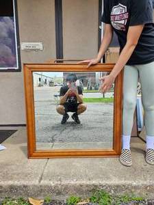 lot 142 image: Wood Framed Square Mirror