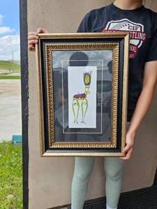 lot 144 image: Print of Funky Colorful Chair in Black and gold Frame