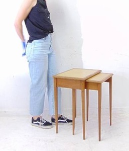 lot 31 image: Vintage Mid Century Wood and Leather Top Nesting Tables
