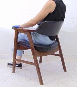 lot 363 image: Vintage Mid Century Wood and Black Vinyl Arm Chair