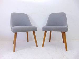 lot 39 image: Pair of WEST ELM Mid Century Upholstered Dining Chairs in Gray